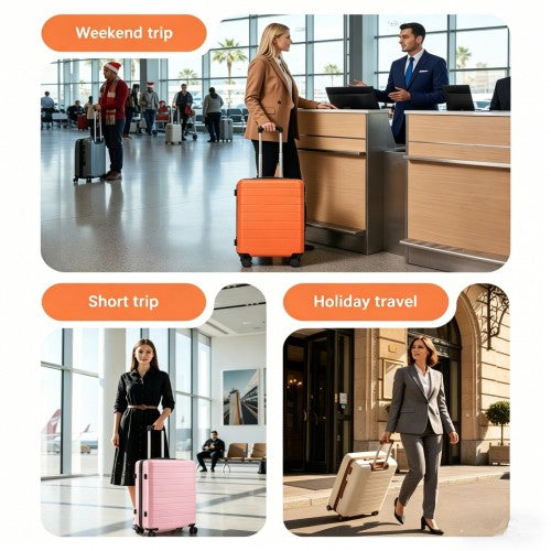 KSN2691 - 24 Inch Checked Luggage, Durable ABS Hard Shell Suitcase with 360 Silent Spinner Wheels & Secure Combination Lock - Pink