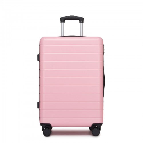 KSN2691 - 24 Inch Checked Luggage, Durable ABS Hard Shell Suitcase with 360 Silent Spinner Wheels & Secure Combination Lock - Pink