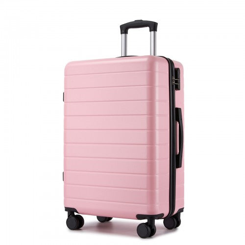KSN2691 - 24 Inch Checked Luggage, Durable ABS Hard Shell Suitcase with 360 Silent Spinner Wheels & Secure Combination Lock - Pink