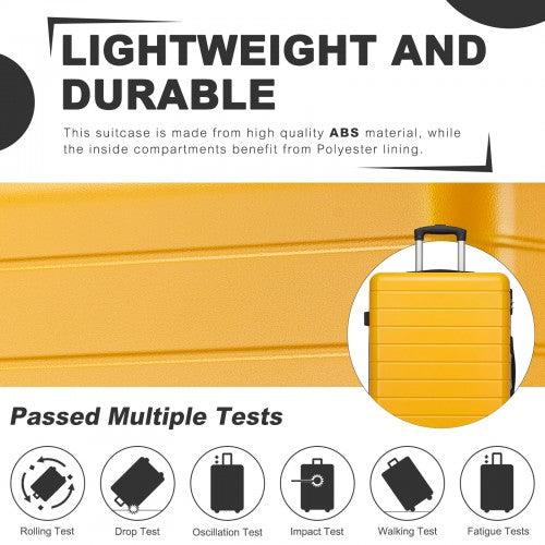 KSN2691 - 24 Inch Checked Luggage, Durable ABS Hard Shell Suitcase with 360 Silent Spinner Wheels & Secure Combination Lock - Yellow
