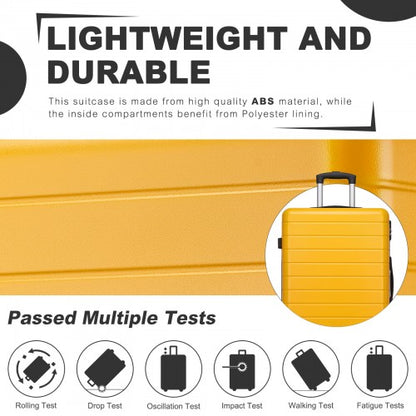 KSN2691 - 24 Inch Checked Luggage, Durable ABS Hard Shell Suitcase with 360 Silent Spinner Wheels & Secure Combination Lock - Yellow