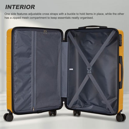 KSN2691 - 24 Inch Checked Luggage, Durable ABS Hard Shell Suitcase with 360 Silent Spinner Wheels & Secure Combination Lock - Yellow