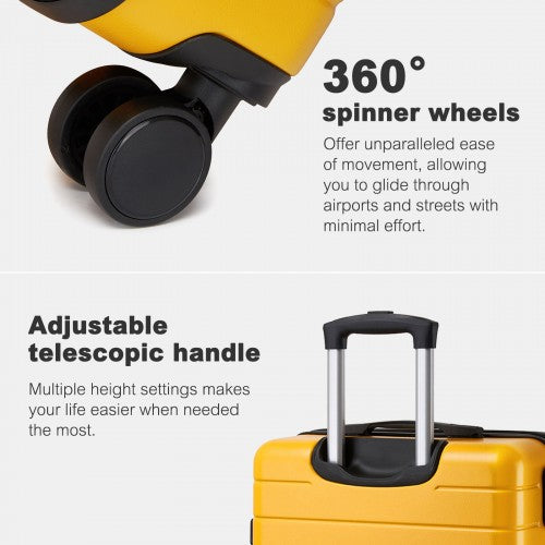 KSN2691 - 24 Inch Checked Luggage, Durable ABS Hard Shell Suitcase with 360 Silent Spinner Wheels & Secure Combination Lock - Yellow