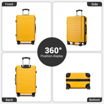 KSN2691 - 24 Inch Checked Luggage, Durable ABS Hard Shell Suitcase with 360 Silent Spinner Wheels & Secure Combination Lock - Yellow