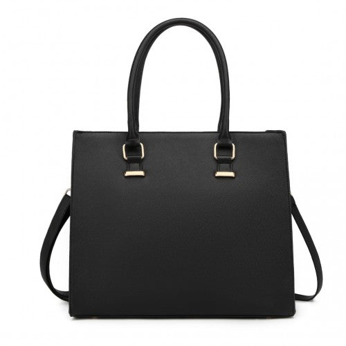 L1509-1 - Miss Lulu Leather Look Classic Square Shoulder Bag - Black