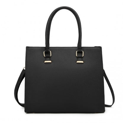 L1509-1 - Miss Lulu Leather Look Classic Square Shoulder Bag - Black