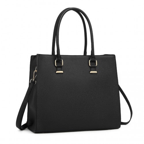 L1509-1 - Miss Lulu Leather Look Classic Square Shoulder Bag - Black