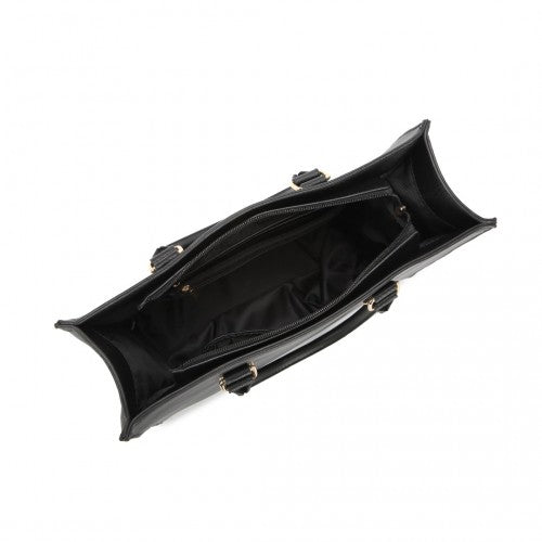 L1509-1 - Miss Lulu Leather Look Classic Square Shoulder Bag - Black
