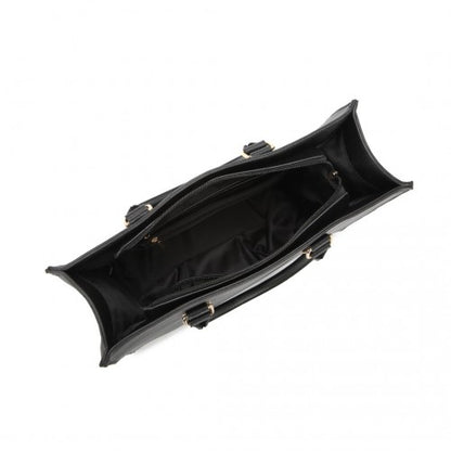 L1509-1 - Miss Lulu Leather Look Classic Square Shoulder Bag - Black
