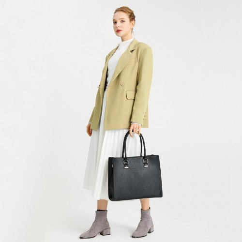 L1509-1 - Miss Lulu Leather Look Classic Square Shoulder Bag - Black
