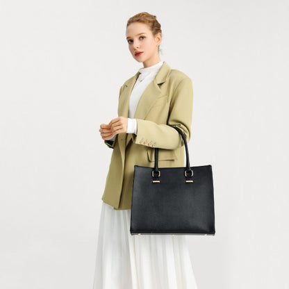 L1509-1 - Miss Lulu Leather Look Classic Square Shoulder Bag - Black