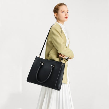 L1509-1 - Miss Lulu Leather Look Classic Square Shoulder Bag - Black