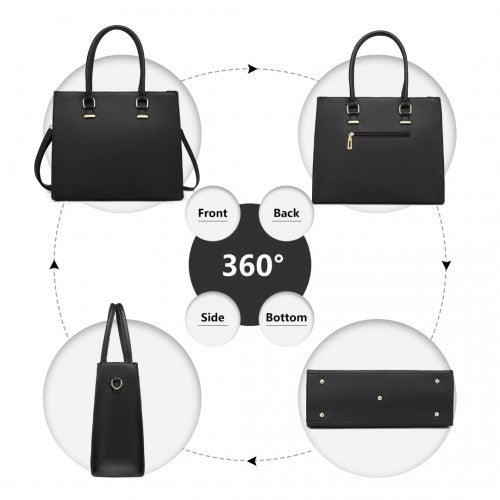 L1509-1 - Miss Lulu Leather Look Classic Square Shoulder Bag - Black