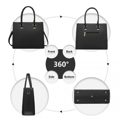 L1509-1 - Miss Lulu Leather Look Classic Square Shoulder Bag - Black