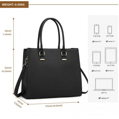 L1509-1 - Miss Lulu Leather Look Classic Square Shoulder Bag - Black