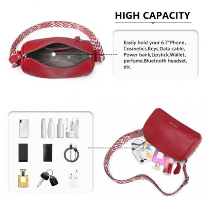 L2309 - Miss Lulu Lightweight Wide Strap Genuine Leather Crossbody Bag - Red