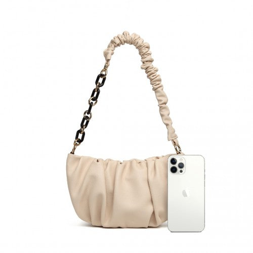 LB2129 - Miss Lulu Premium Chain Cloud-Like Pochette Handbag - Beige