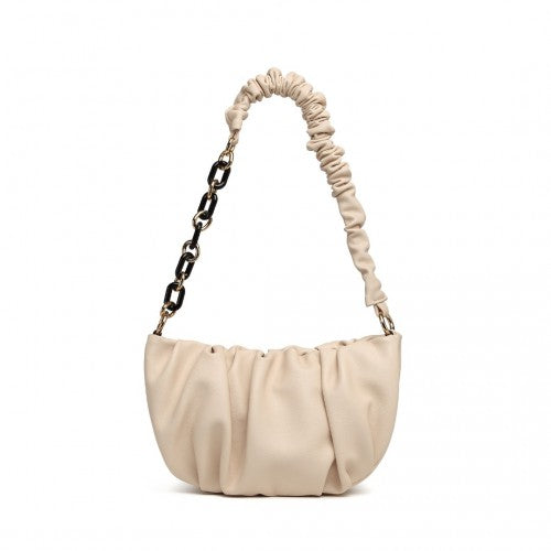 LB2129 - Miss Lulu Premium Chain Cloud-Like Pochette Handbag - Beige