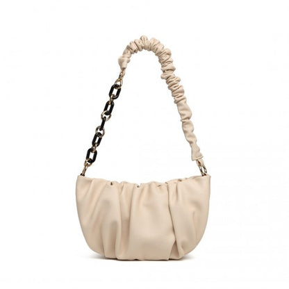 LB2129 - Miss Lulu Premium Chain Cloud-Like Pochette Handbag - Beige