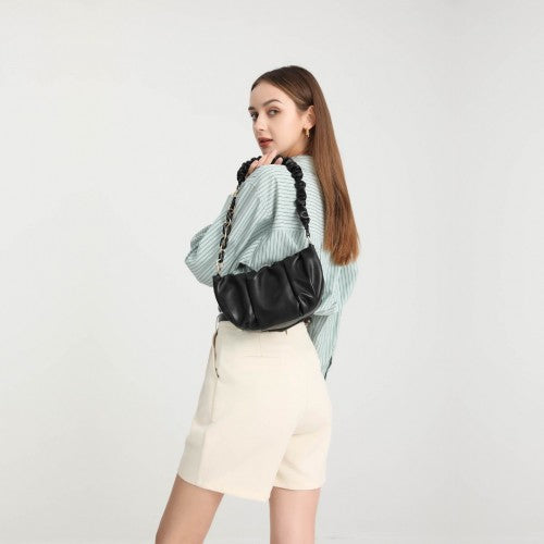 LB2129 - Miss Lulu Premium Chain Cloud-Like Pochette Handbag - Beige
