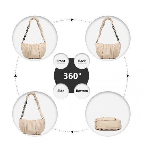 LB2129 - Miss Lulu Premium Chain Cloud-Like Pochette Handbag - Beige