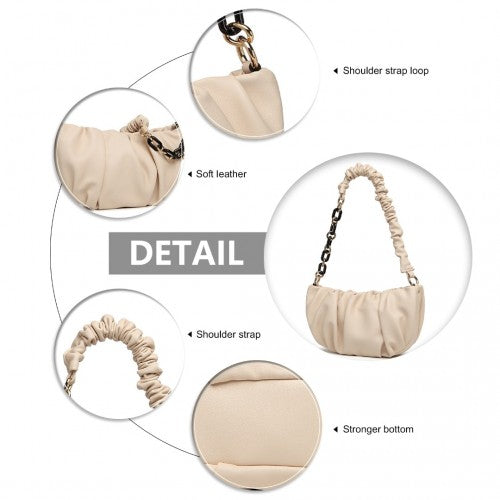 LB2129 - Miss Lulu Premium Chain Cloud-Like Pochette Handbag - Beige