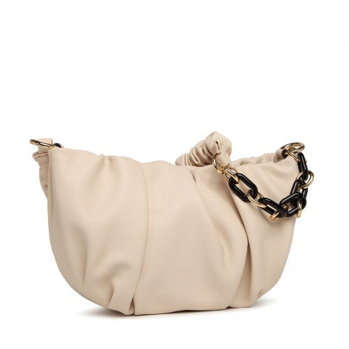 LB2129 - Miss Lulu Premium Chain Cloud-Like Pochette Handbag - Beige