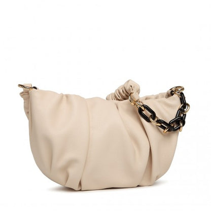LB2129 - Miss Lulu Premium Chain Cloud-Like Pochette Handbag - Beige