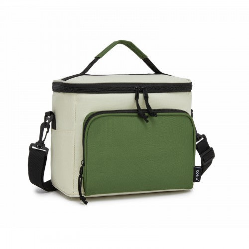 LBK2534 - Kono Insulated Lunch Bag-Water-Resistant 4-Layer Food Container, Leak-Proof, Portable with Adjustable Strap - Beige and Green