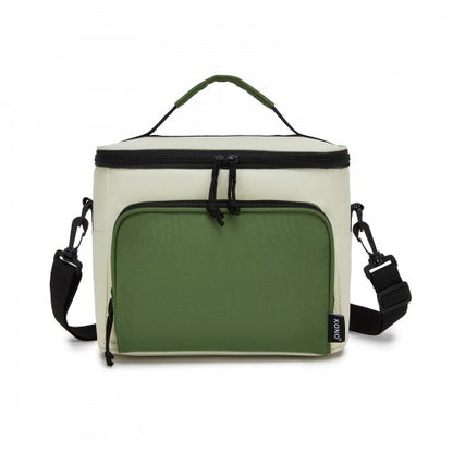 LBK2534 - Kono Insulated Lunch Bag-Water-Resistant 4-Layer Food Container, Leak-Proof, Portable with Adjustable Strap - Beige and Green