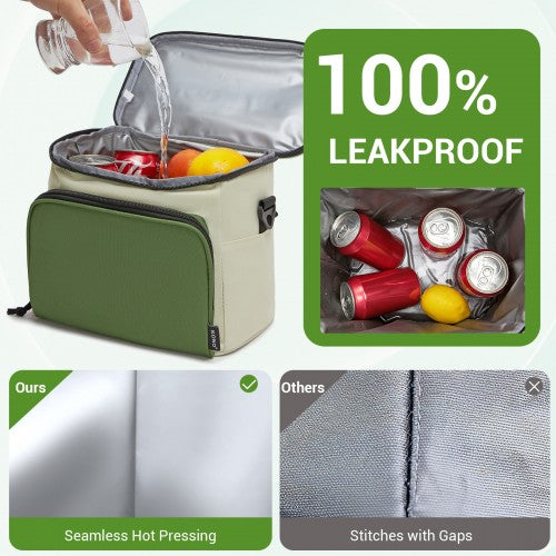LBK2534 - Kono Insulated Lunch Bag-Water-Resistant 4-Layer Food Container, Leak-Proof, Portable with Adjustable Strap - Beige and Green