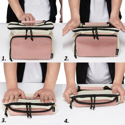 LBK2534 - Kono Insulated Lunch Bag-Water-Resistant 4-Layer Food Container, Leak-Proof, Portable with Adjustable Strap - Beige and Pink