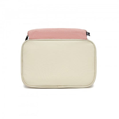 LBK2534 - Kono Insulated Lunch Bag-Water-Resistant 4-Layer Food Container, Leak-Proof, Portable with Adjustable Strap - Beige and Pink