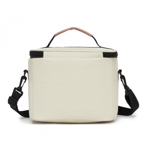 LBK2534 - Kono Insulated Lunch Bag-Water-Resistant 4-Layer Food Container, Leak-Proof, Portable with Adjustable Strap - Beige and Pink