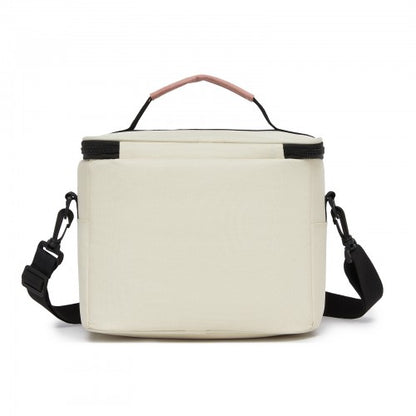 LBK2534 - Kono Insulated Lunch Bag-Water-Resistant 4-Layer Food Container, Leak-Proof, Portable with Adjustable Strap - Beige and Pink