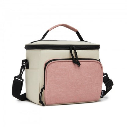 LBK2534 - Kono Insulated Lunch Bag-Water-Resistant 4-Layer Food Container, Leak-Proof, Portable with Adjustable Strap - Beige and Pink
