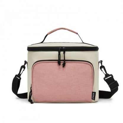 LBK2534 - Kono Insulated Lunch Bag-Water-Resistant 4-Layer Food Container, Leak-Proof, Portable with Adjustable Strap - Beige and Pink