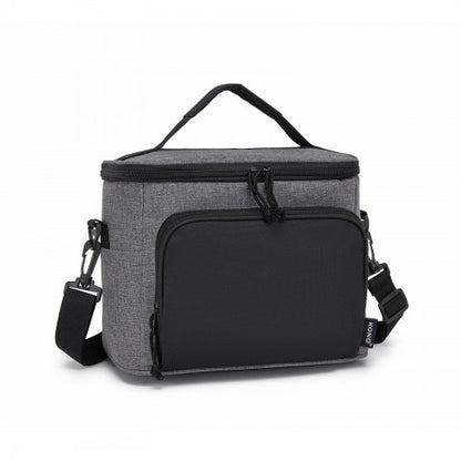 LBK2534 - Kono Insulated Lunch Bag-Water-Resistant 4-Layer Food Container, Leak-Proof, Portable with Adjustable Strap - Grey and Black