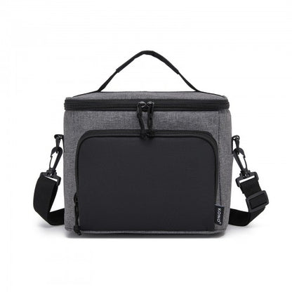 LBK2534 - Kono Insulated Lunch Bag-Water-Resistant 4-Layer Food Container, Leak-Proof, Portable with Adjustable Strap - Grey and Black