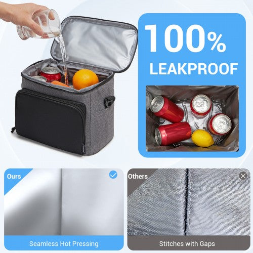 LBK2534 - Kono Insulated Lunch Bag-Water-Resistant 4-Layer Food Container, Leak-Proof, Portable with Adjustable Strap - Grey and Black