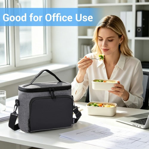LBK2534 - Kono Insulated Lunch Bag-Water-Resistant 4-Layer Food Container, Leak-Proof, Portable with Adjustable Strap - Grey and Black