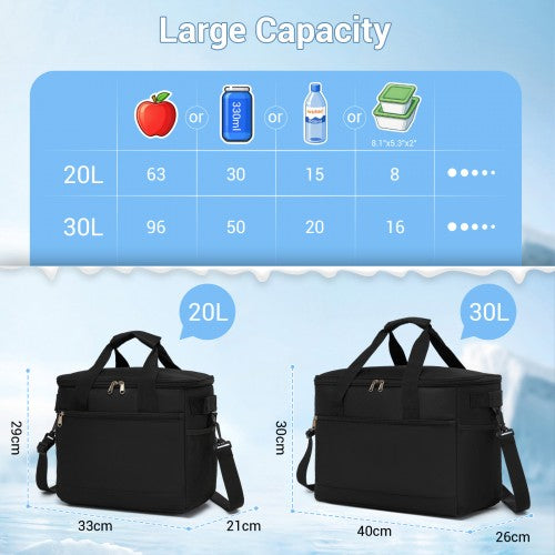 LBK2535S - Kono Small 20L Portable Lunch Bag with Enhanced Insulation–Compact & Convenient for Travel and Commuting - Black