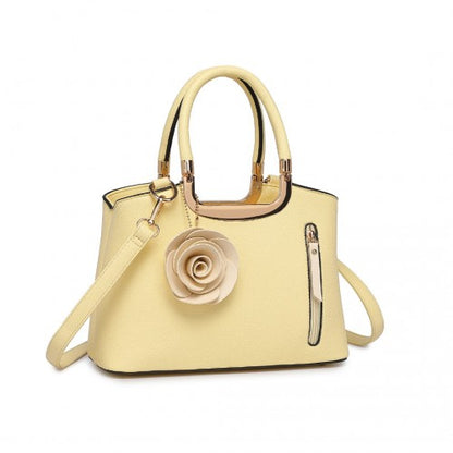 LG1847 - MISS LULU PU LEATHER ROSE HANGING ORNAMENT HANDBAG - YELLOW