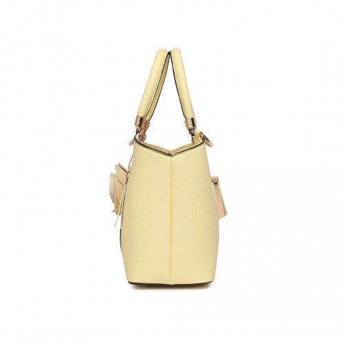 LG1847 - MISS LULU PU LEATHER ROSE HANGING ORNAMENT HANDBAG - YELLOW