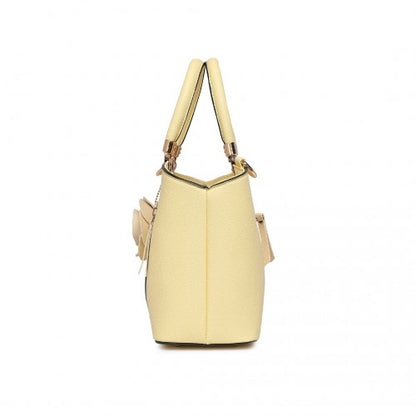 LG1847 - MISS LULU PU LEATHER ROSE HANGING ORNAMENT HANDBAG - YELLOW