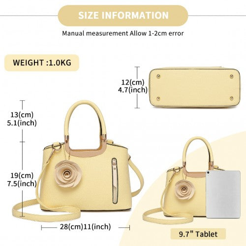 LG1847 - MISS LULU PU LEATHER ROSE HANGING ORNAMENT HANDBAG - YELLOW