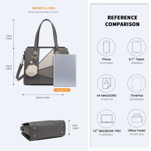 LG2051 - Miss Lulu Colour Block Cross-Body Handbag - Grey