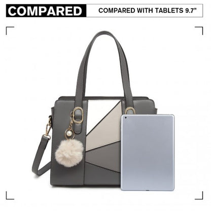 LG2051 - Miss Lulu Colour Block Cross-Body Handbag - Grey