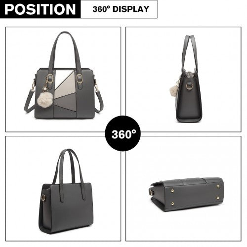 LG2051 - Miss Lulu Colour Block Cross-Body Handbag - Grey