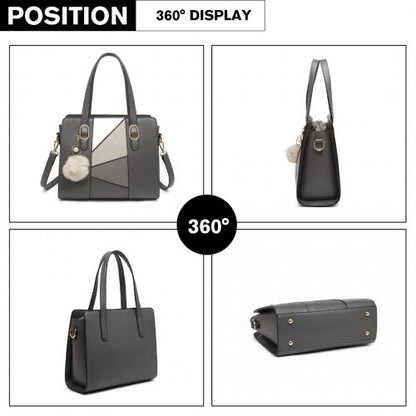 LG2051 - Miss Lulu Colour Block Cross-Body Handbag - Grey